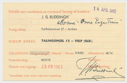 Verhuiskaart G. 30 Particulier Bedrukt Arnhem 1965 - Postal Stationery