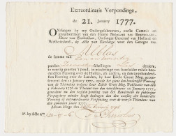 Kwitantie Extraordinaris Verpondinge - Den Haag 1777 - Revenue Stamps