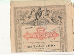 TITRE  - ACTION   STAATSSCHULD BESTATIGT  EIN HUNDERTT GULDEN OSTERREICHISCHER WAHRUNG   1868     24 COUPONS - Andere & Zonder Classificatie