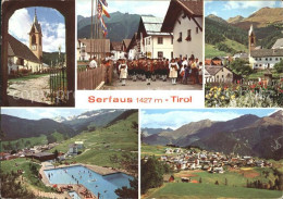 72093929 Serfaus Tirol Kirche Dorffest Schwimmbad Panorama Serfaus - Sonstige & Ohne Zuordnung