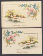 117867/ Fleurs Et Paysage, Lot De 2 Cartes - Nieuwjaar