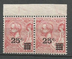 MONACO ANNEE 1922 N°52a SURCHARGE DEPLACEE 1 PAIR  NEUFS** MNH TB COTE 60,00 € - Nuovi