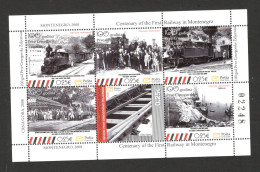 MONTENEGRO - MNH BLOCK ( NO CARD) - TRAIN -CENTENARY OF THE FIRST RAILWAY -2008. - Montenegro