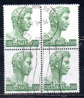 ITALIA ITALY 1957-1974 1970 S. SAN GIORGIO DI DONATELLO DENT. 14x13 1/4 FLUORESCENTE LIRE 500 QUARTINA BLOCK USATO USED - 1961-70: Used