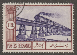 Persia, Middle East, Stamp, Scott#793, Used, Hinged, 1RL, Train/bridge - Iran