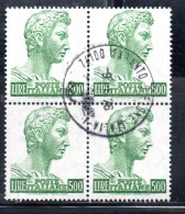 ITALIA ITALY 1957-1974 1970 S. SAN GIORGIO DI DONATELLO DENT. 14x13 1/4 FLUORESCENTE LIRE 500 QUARTINA BLOCK USATO USED - 1961-70: Used