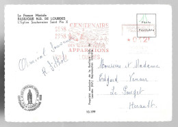 Lourdes 1958. Centenaire Des Apparitions. Flamme Rouge 12 Centimes (GF4132) - Oblitérations Mécaniques (flammes)