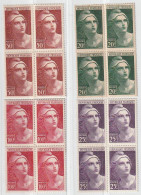 MARIANNE DE GANDON - N° 730 à 733 Par Bloc De 4. Taille Douce 14x13 . Format 22x36 NEUF ** - Unused Stamps