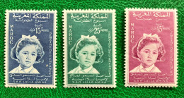 MARRUECOS, SEMAINE DE LENFANCE, Serie 3 Sellos 15F, 25F, 45F - Marruecos (1956-...)