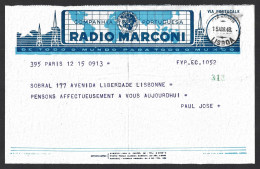 Telegram From Rádio Marconi With Obliteration 'Marconi, Lisbon 1948'. Telegrama Da Rádio Marconi Obliteração 'Marconi - Brieven En Documenten