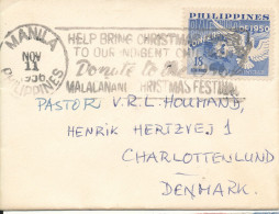Philippines Air Mail Cover Sent To Denmark 11-11-1956 A Stamp On Front And Backside Of The Cover - Filipinas