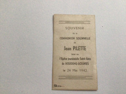 Ancien Faire-part De Communion (1942) Houdeng-Goegnies Jean PILETTE - Communion