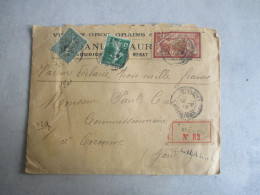 CHARGE 1922  LETTRE TIMBRE MERSON 1 FR PLUS SEMEUSE 15 ET 5 - 1921-1960: Modern Period