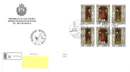 SAN MARINO - 1986 Coppia Trittici NATALE Su FDC Raccomandata Ufficio Filatelico + 2 Francobolli Al  Retro - FDC