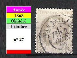 Timbre N° 27 - Napoléon III - 1863-1870 Napoléon III Lauré