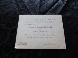 VP-198 , Causerie De MMdame Dussane Sur Julia Bartet, Rue Jean Goujon, Paris, 1942 - Visiting Cards