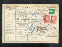 "NIEDERLANDE" 1958, Auslands-Paketkarte Ex WORMERFEE Nach Belgien, Frankatur ! (L2077) - Lettres & Documents