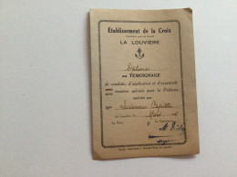 Ancien Document (1946) La Louvière Établissement De La Croix Témognage De Conduite Capitte Lucienne - Diploma & School Reports