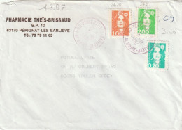 CAD    VIOLET   / N°  2618 + 2620  + 2621   63  PERIGNAT - LES - SARLIEVE - Handstempel