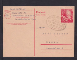 1949 - 20 Pf. Sonder-Ganzsache Mit Bahnpoststempel Basel-Heidelberg Nach Basel - Postkaarten - Gebruikt