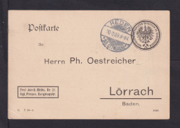 1909 - Dienstkarte "Kgl. Preuss. Berginspekt."" Portofrei Ab Reden Nach Lörrach - Otros & Sin Clasificación