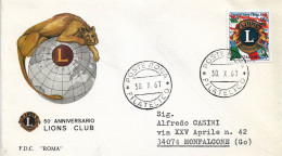 Fdc Roma: LIONS (1967); Viaggiata; AF_Roma - FDC