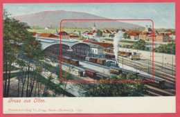 Olten Suisse : Gruss Aus Olten - Bahnhof - Gare Animée Locomotive En Marche - Couleur. - Olten