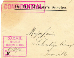 FRANCE.ANGLETERRE. 1918 .ANGLAIS."HOSPITAL CENTRE -TROUVILLE" (CALVADOS).(devant De Lettre) - Guerra Del 1914-18