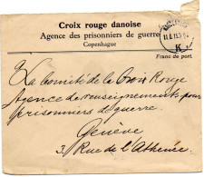 DANEMARK.1915."CROIX-ROUGE DANOISE -APG ".COPENHAGUE. POUR A.I.P.G.GENÈVE (SUISSE) - Guerre De 1914-18