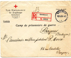 DANEMARK.1915.L.R."CROIX-ROUGE DANOISE- APG. POUR AUMONIER MILITAIRE /CAMP DE P.G.DE BERGERAC (FRANCE). - 1. Weltkrieg 1914-1918