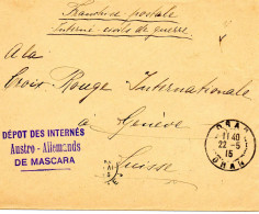 ALGERIE.1915."DEPOT DES INTERNÉS AUSTRO-ALLEMANDS DE MASCARA". POUR CICR GENÈVE (SUISSE). - 1. Weltkrieg 1914-1918