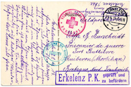 ALLEMAGNE.1915."VEREINS-LAZARETT-ERKELENZ"."PRISONNIERS DE GUERRE-QUIBERON".DOUBLE CENSURE. - Lettres & Documents