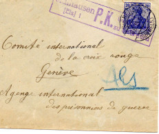 ALLEMAGNE.1915.CENSURE "MULHAUSEN (ELS) SUR 2O Pf GERMANIA". POUR A.I.P.G.-CICR GENÈVE (SUISSE) - Lettres & Documents