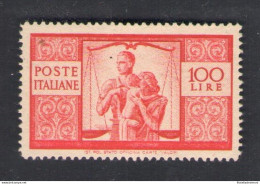 1946 Italia, 100 Lire Carminio Scuro, Filigrana Ruota Normale Destra N 25D MNH** - Abarten Und Kuriositäten