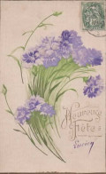 FANTAISIE, CARTE GAUFFREE, HEUREUSE FETE,  FLEURS COULEUR REF 16645 - Sonstige & Ohne Zuordnung