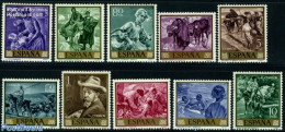 Spain 1964 J. Sorolla Y Bastida Paintings 10v, Mint NH, Nature - Various - Horses - Stamp Day - Mills (Wind & Water) -.. - Neufs