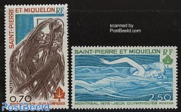 Saint Pierre And Miquelon 1976 Olympic Games Montreal 2v, Mint NH, Sport - Basketball - Olympic Games - Swimming - Baloncesto