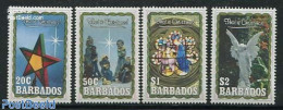 Barbados 1990 Christmas 4v, Mint NH, Religion - Angels - Christmas - Art - Sculpture - Stained Glass And Windows - Christianity