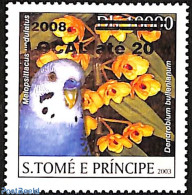 Sao Tome/Principe 2008 Melopsittacus Undulatus, Parakeet, Overprint, Mint NH, Nature - Birds - Flowers & Plants - Sao Tomé Y Príncipe