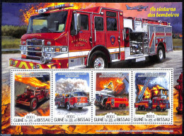 Guinea Bissau 2015 Fire Engines, Mint NH, Transport - Automobiles - Fire Fighters & Prevention - Voitures
