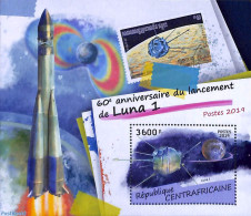 Central Africa 2019 Luna 1 S/s, Mint NH, Transport - Stamps On Stamps - Space Exploration - Postzegels Op Postzegels