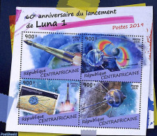 Central Africa 2019 Luna 1 4v M/s, Mint NH, Transport - Stamps On Stamps - Space Exploration - Sellos Sobre Sellos