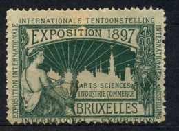 VIÑETA EXPOSICIÓN INTERNACIONAL DE BRUSELAS DE 1897 , EXPOSITION INTERNATIONAL , ARTS , SCIENCES , INDUSTRIE , COMMERCE - Erinnofilia [E]