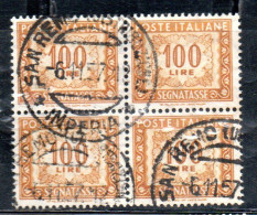 ITALIA REPUBBLICA ITALY REPUBLIC 1955 1957 SEGNATASSE POSTAGE DUE TAXE TASSE 100 LIRE STELLE STARS USATO USED OBLITERE' - Postage Due