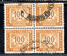 ITALIA REPUBBLICA ITALY REPUBLIC 1955 1957 SEGNATASSE POSTAGE DUE TAXE TASSE 100 LIRE STELLE STARS USATO USED OBLITERE' - Taxe