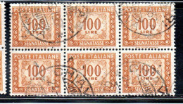 ITALIA REPUBBLICA ITALY REPUBLIC 1955 1957 SEGNATASSE POSTAGE DUE TAXE TASSE 100 LIRE STELLE STARS USATO USED OBLITERE' - Portomarken