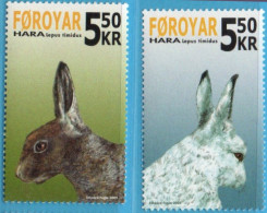 Faeroër 2005 Snowshoe Hare 2 Values MNH Faroe Islands, Faroyar Summer And Winter Coat - Rongeurs