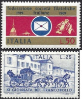 1969 Italia 1114+1115 Soc Filateliche+giorn Francob. 2 Val Mnh** - 1961-70: Neufs