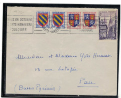 YT 972  SL/ TOULOUSE 31/5/1955 + BLASONS RBV VISITEZ EN OCTOBRE LES ARTS - 1921-1960: Modern Period