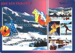 72092219 Westendorf Tirol Panorama Ortsblick Skilaeufer Pferdeschlitten Westendo - Sonstige & Ohne Zuordnung